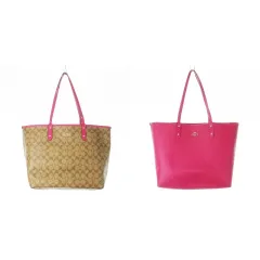 コーチ COACH リバーシブル トートバッグ ビッグサイズ PVC レザー 革 シグネチャー 無地 ロゴ ピンク 茶 ブラウン /CK12 ■GY18