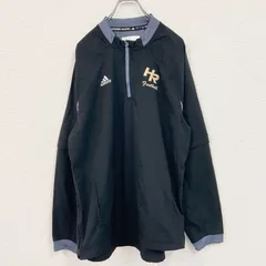 【値引き交渉OK！】古着 used　Adidas　アディダス　プルオーバージャケット　ハーフジップ　刺繍ロゴ　フットボール　黒　ブラック　Lサイズ