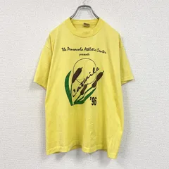 【値引き交渉OK！】古着 used　80s～　FRUIT OF LOOM　半袖プリントTシャツ　ヴィンテージ　シングルステッチ　黄　イエロー　Lサイズ