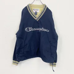 【値引き交渉OK！】古着 used　90s　champion　チャンピオン　プルオーバーナイロンジャケット　ヴィンテージ　紺　ネイビー　Mサイズ