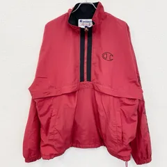 【値引き交渉OK！】古着 used　90s　champion　チャンピオン　プルオーバージャケット　ヴィンテージ　ハーフジップ　赤　レッド　XLサイズ