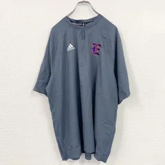 【値引き交渉OK！】古着 used　adidas　アディダス　ハーフジップ半袖プルオーバー　ワンポイント　刺繍ロゴ　灰色　グレー　XLサイズ