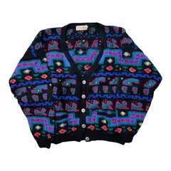  L.L.Bean エルエルビーン 総柄ウールニットカーディガン 100%ウール ネイティブ柄 メンズXL【Z1744】