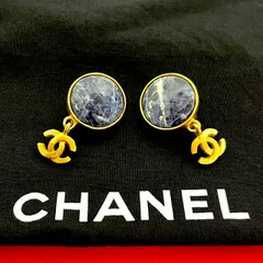 極 美品 コメあり 95A CHANEL シャネル ココマーク マーブルストーン GP イヤリング イヤーカフ アクセサリー ゴールド ブルー 10734
