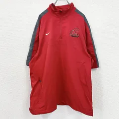 【値引き交渉OK！】古着 used　NIKE　ナイキ　半袖ハーフジッププルオーバージャケット　スウッシュロゴ　赤　XLサイズ