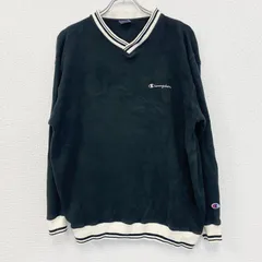 【値引き交渉OK！】古着 used　90s　Champion　チャンピオン　コットンニットセーター　ヴィンテージ　ロゴ刺　黒　ブラック　XLサイズ