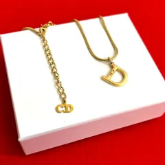極 美品 Christian Dior クリスチャンディオール ヴィンテージ CD ロゴ GP ネックレス ペンダント チョーカー アクセサリー ゴールド 267-2