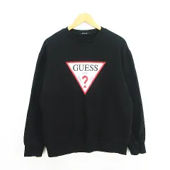 ゲス GUESS トレーナー スウェット 長袖 クルーネック 裏フリース ロゴ M ブラック ※EKM