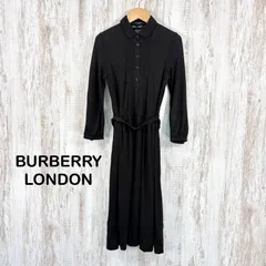 新品未使用 美品 BURBERRY LONDON バーバリーロンドン ウエストベルト シルクブレンド 7分袖 シャツ ワンピース ブラック