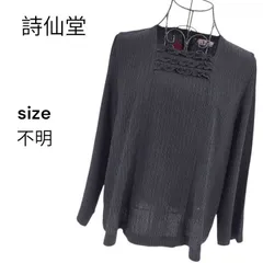 【新品・未使用・タグ付き】詩仙堂 シセンドウ 長袖ブラウス スクエアネック ちりめん織物 首元フリル ブラック ポリエステル100％ レディース サイズ不明