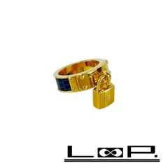 エルメス ■美品■ ケリー カデナ モチーフ スカーフリング アクセサリー ファッション ゴールド ブルー GP レザー 箱 【543166】11