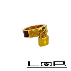 エルメス ■美品■ ケリー カデナ モチーフ スカーフリング アクセサリー ファッション ゴールド ボルドー GP レザー 【529771】11