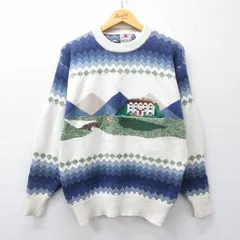 M/古着 長袖 セーター メンズ 90年代 90s ゴルフ 刺繍 コットン 白他 25dec16