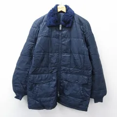 M/古着 長袖 ナイロン キルティング ジャケット メンズ 80年代 80s 襟ボア USA製 紺 25dec16