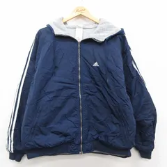 XL/古着 アディダス adidas 長袖 ナイロン ジャケット パーカー メンズ 00年代 00s ビッグロゴ 刺繍 リバーシブル ラグランｎ 大きいサイズ 紺他【spe】 25dec16