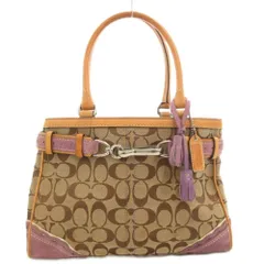 コーチ COACH 1477 シグネチャー ハンドバッグ トート 肩掛け キャンバス レザー 茶 ブラウン 紫 パープル /GV ■GY18