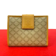 未使用保管品 CELINE セリーヌ ヴィンテージ マカダム ブラゾン トリオンフ 柄 レザー がま口 二つ折り財布 ウォレット ベージュ 23890
