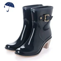 新品 おしゃれなレインブーツ 滑りにくい 長靴 ネイビー 通勤 通学 会社 女性 女子 レインブーツ  ショート おしゃれ 6cmヒール レインシューズ 雨 通勤 ブラック 防水 滑らない 柔らかい 長靴 雨靴 No.3551 サンエープラスフェミニン
