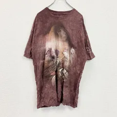 【値引き交渉OK！】古着 used　THE MOUNTAIN　ザマウンテン　半袖プリントTシャツ　アニマルT　タイダイ　ワインレッド　XLサイズ