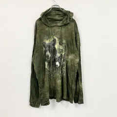 【値引き交渉OK！】古着 used　THE MOUNTAIN　フード付き長袖Tシャツ　ロンT　パーカー　アニマルT　タイダイ　緑　グリーン　XLサイズ