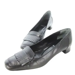 バリー BALLY パンプス スクエアトゥ ローヒール レザー 革 フリンジ 35.5 22.5cm 黒 ブラック /CK4 ■GY18