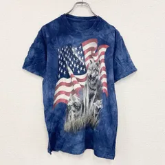 【値引き交渉OK！】古着 used　THE MOUNTAIN　ザマウンテン　半袖プリントTシャツ　アニマルT　タイダイ　青　ブルー　Mサイズ