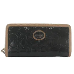 コーチ COACH 長財布 エナメル レザー ラウンドファスナー シグネチャー デボス加工 ロゴ 黒 ブラック ベージュ F48164 /XZ ■GY18