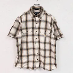 【値引き交渉OK！】古着 used　Carhartt　カーハート　半袖ボタンダウンシャツ　ボックスシャツ　ダブルポケット　チェック柄　アイボリー　XLサイズ