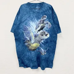 【値引き交渉OK！】古着 used　THE MOUNTAIN　ザマウンテン　半袖プリントTシャツ　アニマルT　タイダイ　青　ブルー　2XLサイズ