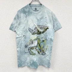 【値引き交渉OK！】古着 used　THE MOUNTAIN　ザマウンテン　半袖プリントTシャツ　タイダイ　アニマルT　水色　ライトブルー　Mサイズ