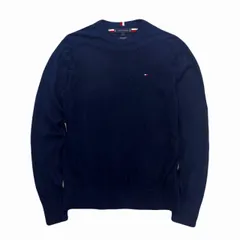 トミーヒルフィガー ニットセーター メンズ S ネイビー ピマコットン カシミア混 リブ袖 高品質素材 濃紺 定番 