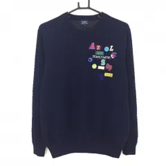 【美品】パーリーゲイツ セーター ネイビー ニコちゃん スマイル ウール混 ニット 裏地付 メンズ 5(L) ゴルフウェア PEARLY GATES