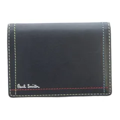 ポールスミス PAUL SMITH カードケース パスケース 定期入れ レザー ロゴ ステッチ 黒 ブラック /KW ■GY18