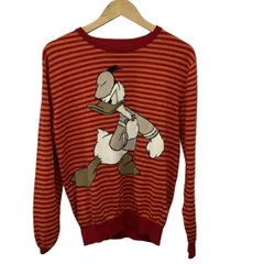 カステルバジャック 長袖セーター サイズ48 XL メンズ美品  - レッド×オレンジ×マルチ クルーネック/ドナルドダック/Disneyコラボ