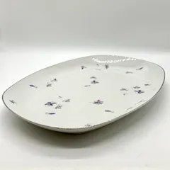 昭和レトロ 三郷陶器（Sango Toki）すみれ柄 楕円形 大皿 パーティー オードブル 銀彩 盛皿