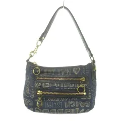 コーチ COACH POPPY ミニバッグ ハンドバッグ ポーチ ジャガード ロゴ ラメ 紺 ネイビー /MN17 ■GY18