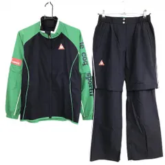 【美品】ルコックゴルフ レインウェア(2WAYジャケット×パンツ) ネイビー×グリーン 裏メッシュ レディース M ゴルフウェア le coq sportif