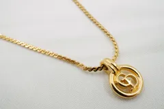 クリスチャン ディオール ヴィンテージ ネックレス ペンダント CDロゴ サークル ラウンド 金 ゴールド Christian Dior 5346j