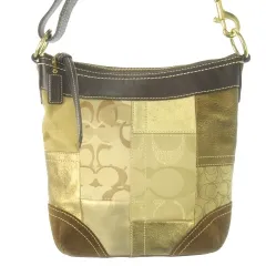 コーチ COACH F10387 ショルダーバッグ レザー 本革 ブラウン ゴールドカラー ベージュ パッチワーク シグネチャー柄 ロゴチャーム /CK28 ■GY11