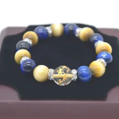 八頭馬彫り水晶パーツ付き 天然石ブレスレット ゴールデンタイガーアイ ブルータイガーアイ アクセサリー