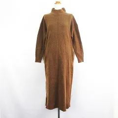 アーバンリサーチ ドアーズ URBAN RESEARCH DOORS ニット ワンピース チュニック 長袖 ドロップショルダー タートルネック ロング丈 ウール混 キャメル混 ストレッチ One ブラウン ※EKM