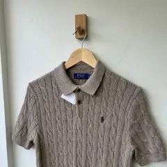 16032 - ポロラルフローレン ベージュ ケーブル 半袖 Kara ニット