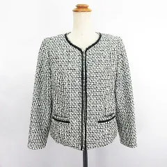 シューラルー SHOO・LA・RUE ノーカラージャケット ネオリッチ ツイード 長袖 ラメ S ブラック ※EKM