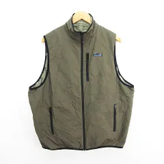 フリークスストア FREAKS STORE ベスト ジップアップ ナイロン ボアフリース リバーシブル ロゴ M カーキ ※EKM