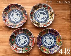 廃盤 希少 前畑陶器 庫山窯 古伊万里風 中皿 16cm 4枚セット 金彩 色絵