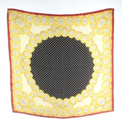 クリスチャンディオール Christian Dior スカーフ 大判 絹 シルク 水玉 ドット柄 ロゴ 総柄 黒 ブラック ゴールド色 赤 レッド /XZ ■GY14