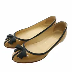 クリスチャンルブタン Christian louboutin パンプス フラット エナメル ラウンドトゥ リボン 36 23cm 茶色 ブラウン 黒 ブラック /XZ ■GY17