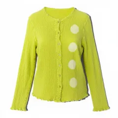 78b5 ISSEY MIYAKE me イッセイミヤケ ミー カリフラワーカーディガン ノーカラージャケット シワ加工 MI82FO759 イエローグリーン レディース 女性用u02t