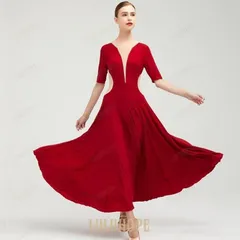 社交ダンス衣装 ワンピース モダンダンス　ワルツ専用ドレス レッスン着 ルンバ サンバ 練習競技着デモ用 スタンダード発表会用演出服春の新生活 #のサムネイル