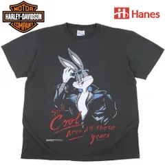 381 HARLEY DAVIDSON Tシャツ ハーレーダビッドソン 美品 Hanes製 チャコール Lサイズ バンドT バイク LONNY TUNES バッグスバニー ルーニーチューンズ 半袖 メンズ レディース バンT フェス レア 希少 ペアルック